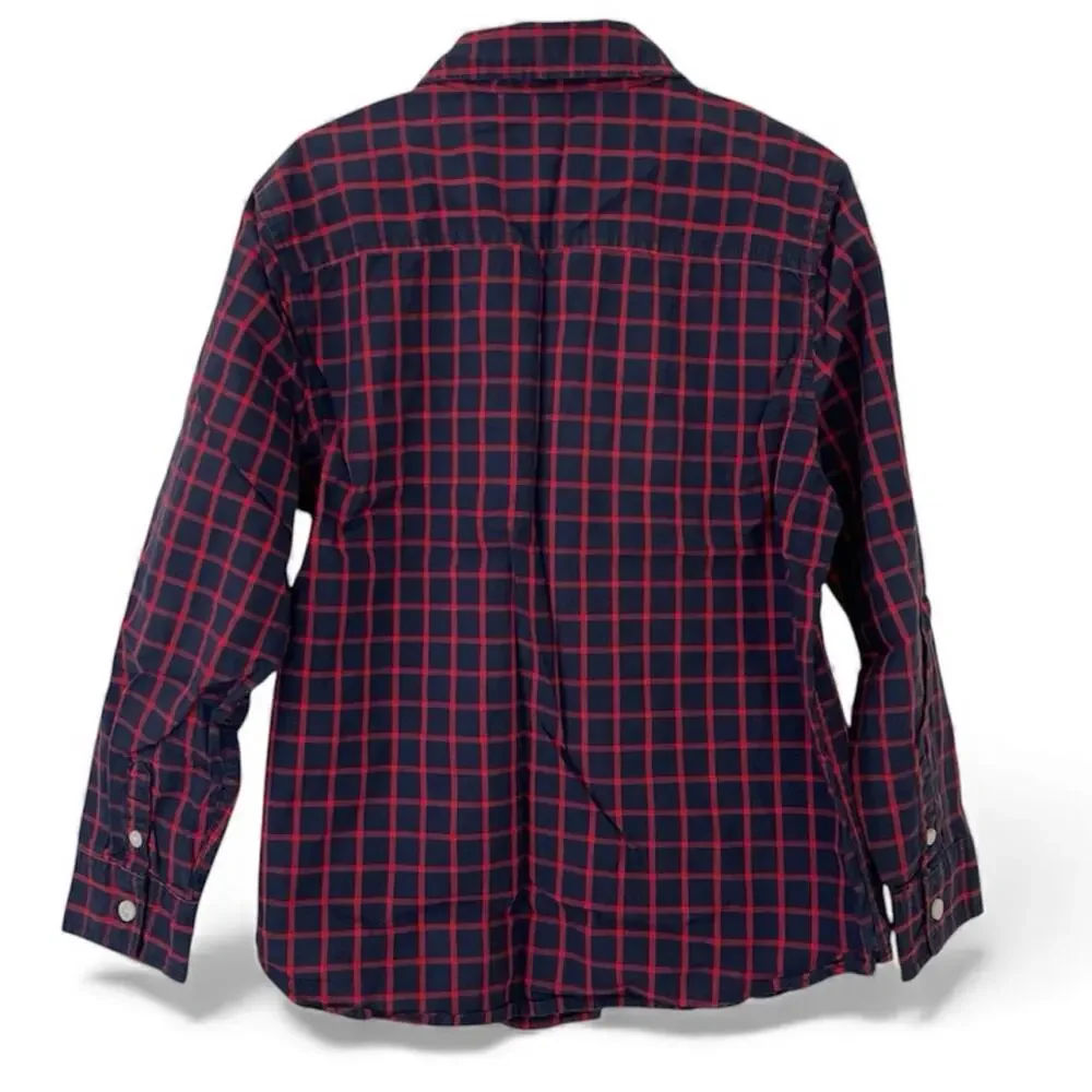 Gymboree Boys Gingham‎ Button Down Collared Shirt Red Blue Size 7/8